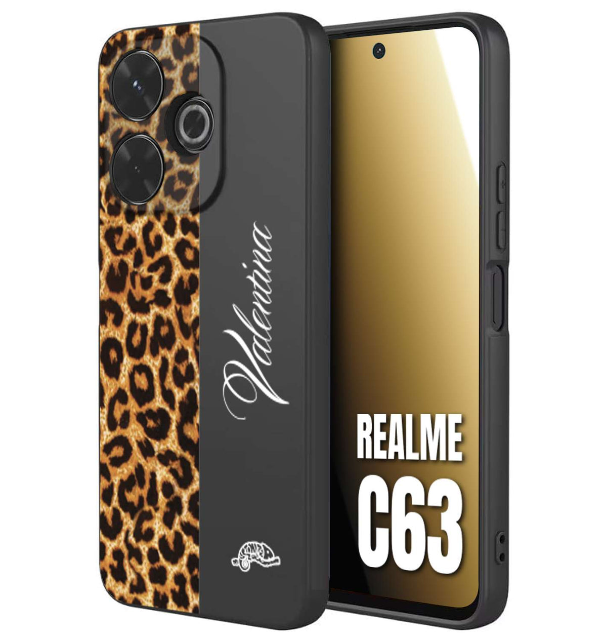 CUSTOMIZZA - Custodia cover nera morbida in tpu compatibile per Realme C63 custom nome scritta leopardato maculato donna marrone leopard