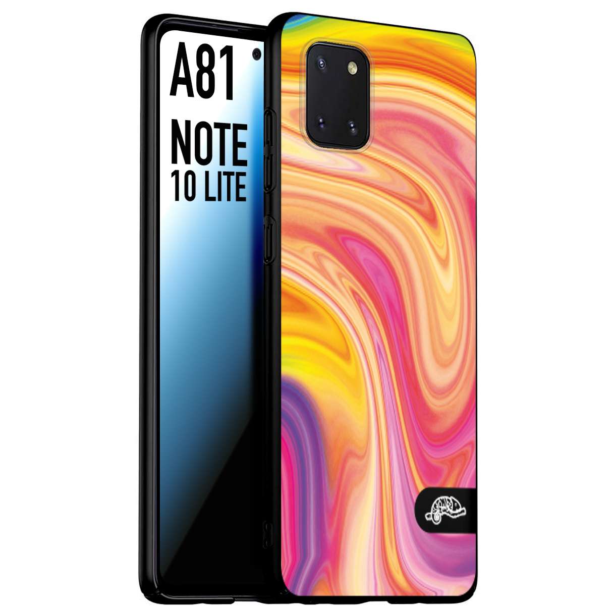 CUSTOMIZZA - Custodia cover nera morbida in tpu compatibile per Samsung A81 - Note 10 Lite colorata fantasia vortice marmo onde rosa fucsia gialla