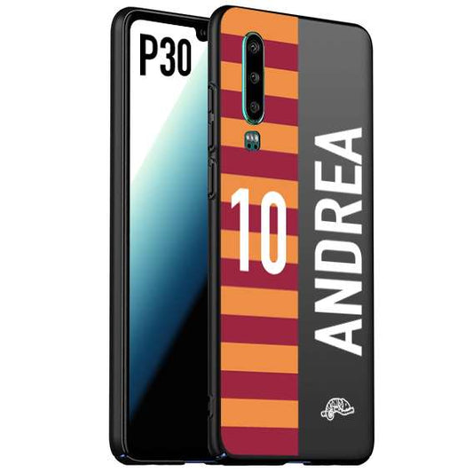 CUSTOMIZZA - Custodia cover nera morbida in tpu compatibile per Huawei P30 personalizzata calcio football nome e numero calciatori giallo rossi