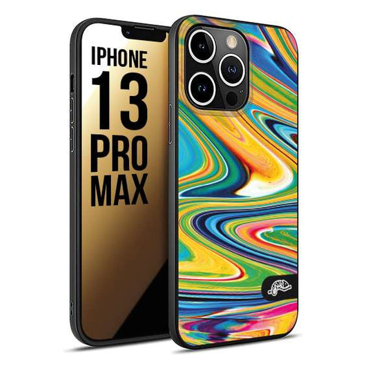 CUSTOMIZZA - Custodia cover nera morbida in tpu compatibile per iPhone 13 PRO MAX colorata fantasia vortice marmo arcobaleno gialla verde blu