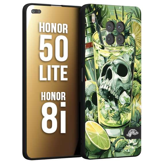 CUSTOMIZZA - Custodia cover nera morbida in tpu compatibile per Honor 8i - Honor 50 LITE Mojito cocktail teschio illustrazione drink lime menta ghiacci tropicale street art