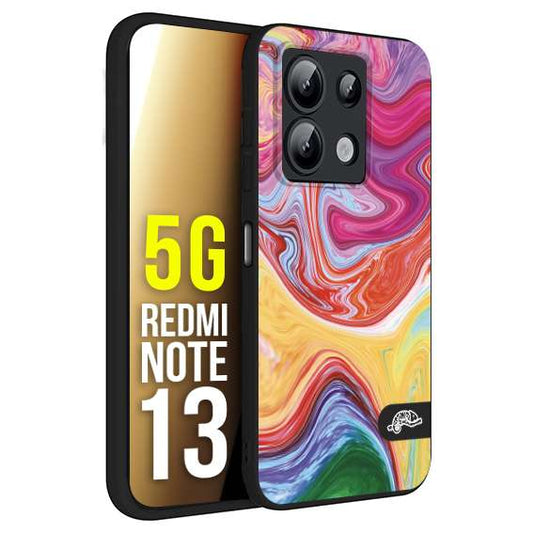 CUSTOMIZZA - Custodia cover nera morbida in tpu compatibile per Xiaomi Redmi Note 13 5G colorata fantasia vortice marmo onde verde fucsia gialla
