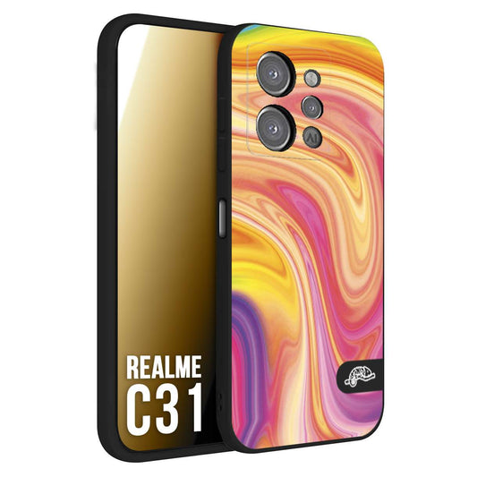 CUSTOMIZZA - Custodia cover nera morbida in tpu compatibile per Realme C31 colorata fantasia vortice marmo onde rosa fucsia gialla