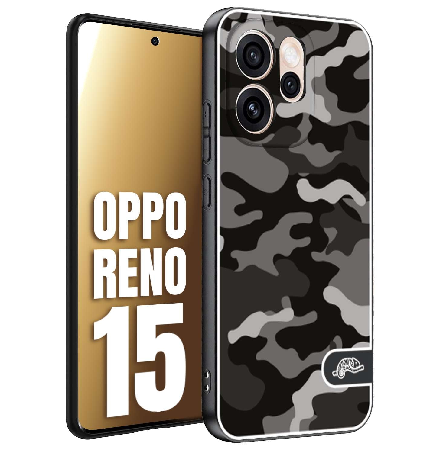 CUSTOMIZZA - Custodia cover nera morbida in tpu compatibile per Oppo Reno 15 camouflage mimetico militare nero black grigio