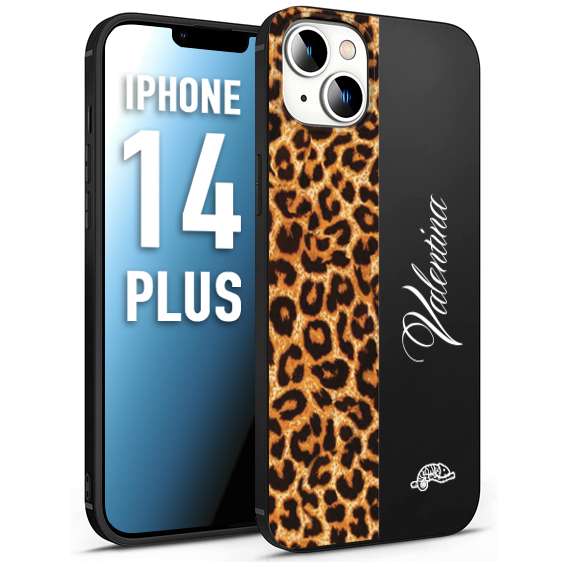 CUSTOMIZZA - Custodia cover nera morbida in tpu compatibile per iPhone 14 PLUS custom nome scritta leopardato maculato donna marrone leopard