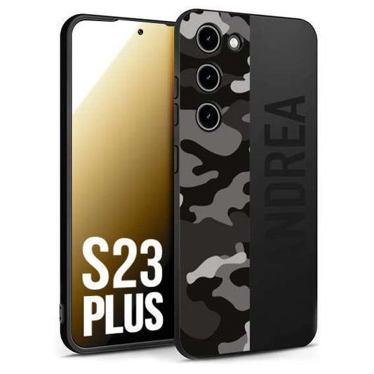 CUSTOMIZZA - Custodia cover nera morbida in tpu compatibile per Samsung S23 PLUS camouflage mimetico militare personalizzata nome