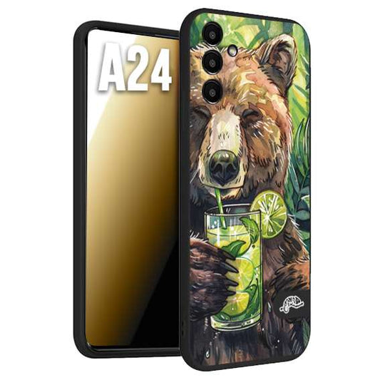 CUSTOMIZZA - Custodia cover nera morbida in tpu compatibile per Samsung A24 estate disegnata cocktails animali simpatici orso bear negroni