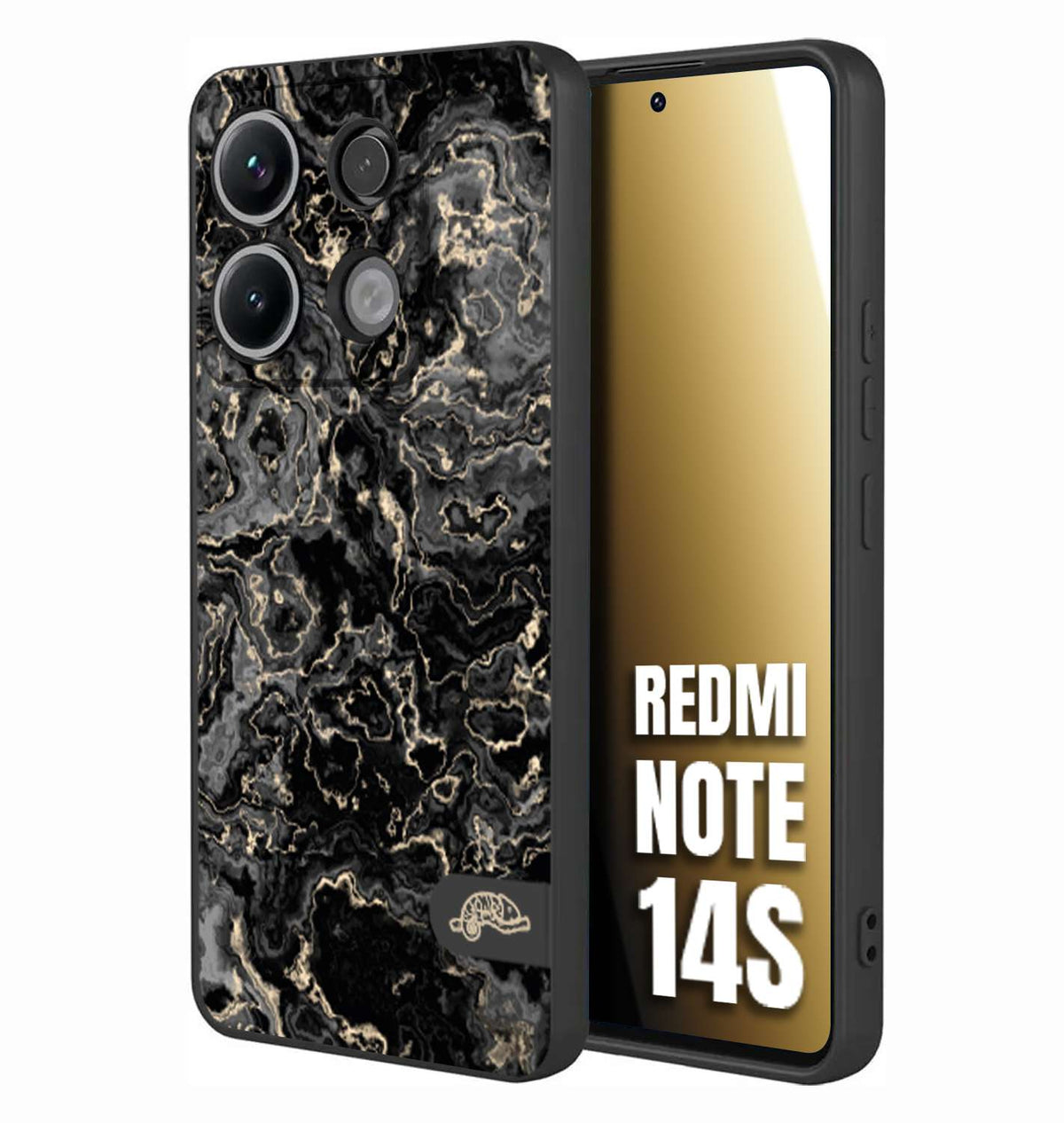 CUSTOMIZZA - Custodia cover nera morbida in tpu compatibile per Xiaomi Redmi Note 14S effetto marmo marble nero black venature dorato pietra