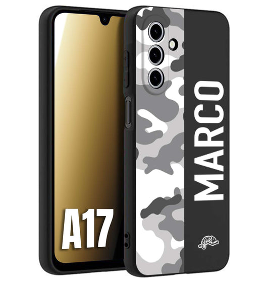 CUSTOMIZZA - Custodia cover nera morbida in tpu compatibile per Samsung A17 camouflage mimetico militare personalizzata nome bianco