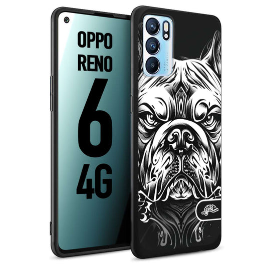 CUSTOMIZZA - Custodia cover nera morbida in tpu compatibile per Oppo Reno 6 4G bulldog bianco a rilievo disegnato tattoo tatuaggio