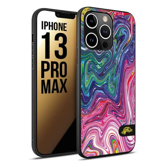 CUSTOMIZZA - Custodia cover nera morbida in tpu compatibile per iPhone 13 PRO MAX colorata fantasia vortice marmo arcobaleno rosa blu fucsia