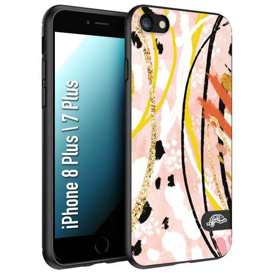 CUSTOMIZZA - Custodia cover nera morbida in tpu compatibile per iPhone 7 Plus - 8 plusfiori astratti donna zebrato leopardato fantasia dorata gialla rosa colorata