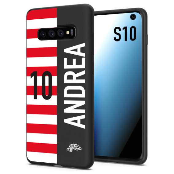 CUSTOMIZZA - Custodia cover nera morbida in tpu compatibile per Samsung S10 personalizzata calcio football nome e numero calciatori bianco rossa