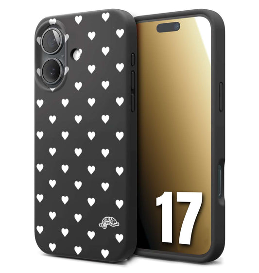 CUSTOMIZZA - Custodia cover nera morbida in tpu compatibile per iPhone 17 cuori pois bianchi donna pin up vintage