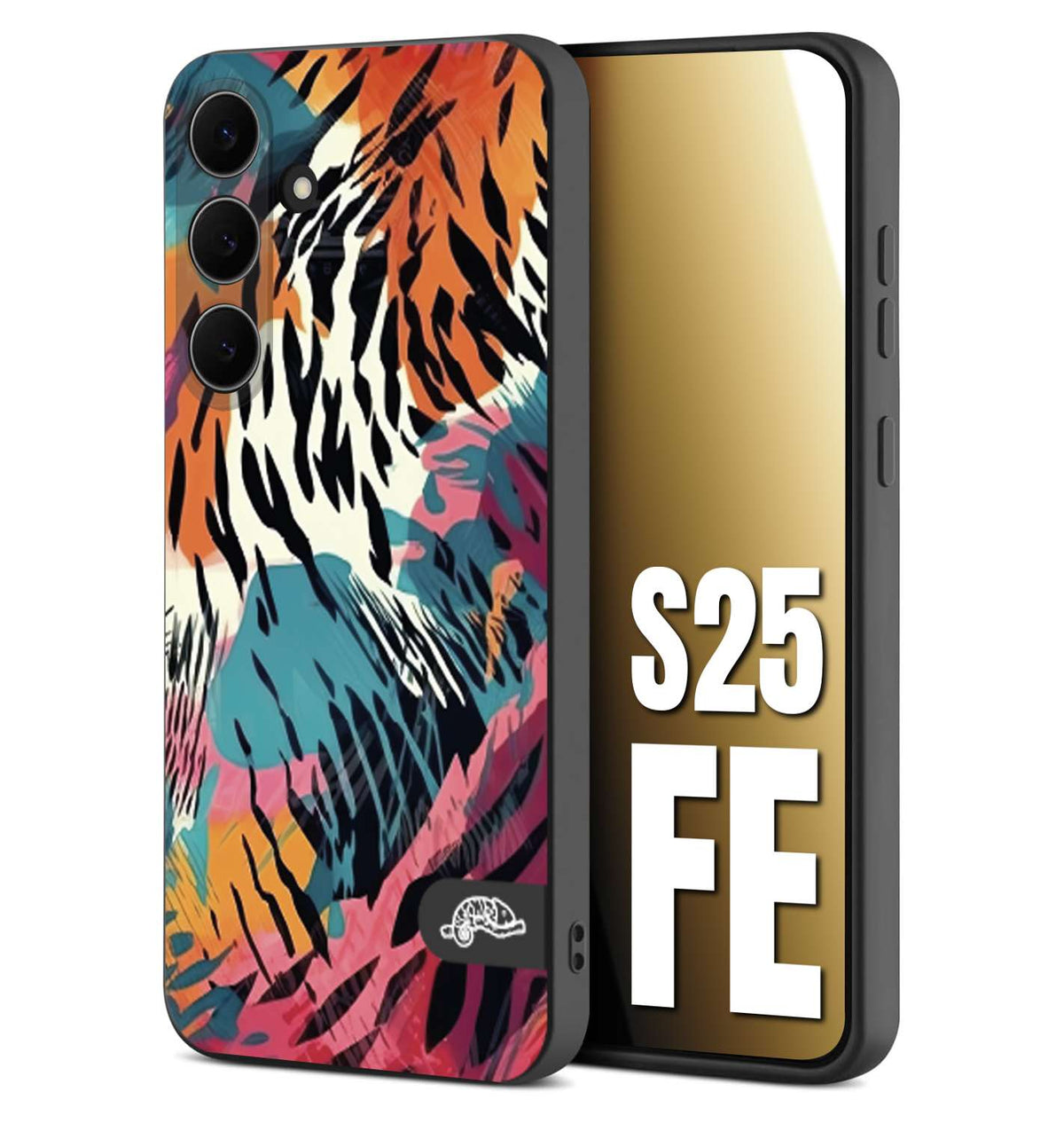 CUSTOMIZZA - Custodia cover nera morbida in tpu compatibile per Samsung S25 FE leopardato maculato tigrato tiger colorata summer color