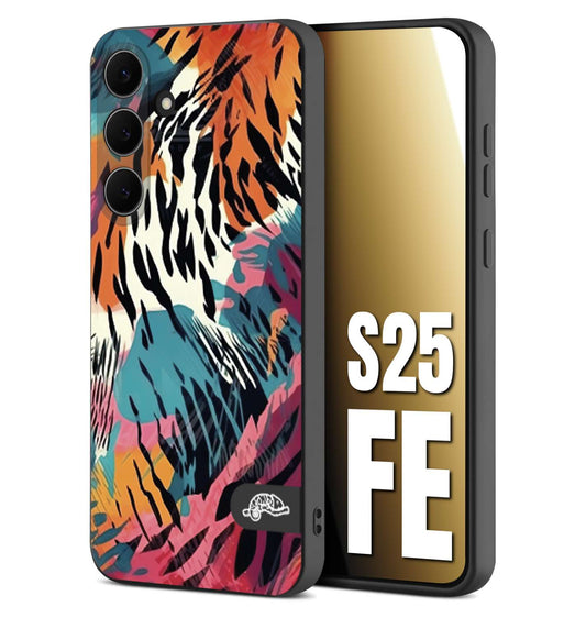 CUSTOMIZZA - Custodia cover nera morbida in tpu compatibile per Samsung S25 FE leopardato maculato tigrato tiger colorata summer color