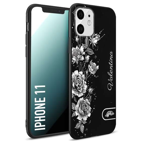 CUSTOMIZZA - Custodia cover nera morbida in tpu compatibile per iPhone 11 a rilievo soft touch personalizzata nome rose fiori donna