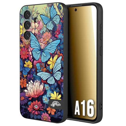 CUSTOMIZZA - Custodia cover nera morbida in tpu compatibile per Samsung A16 farfalle butterfly moderno donna disegnate gialla blu rosa