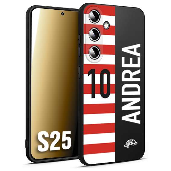 CUSTOMIZZA - Custodia cover nera morbida in tpu compatibile per Samsung S25 personalizzata calcio football nome e numero calciatori bianco rossa