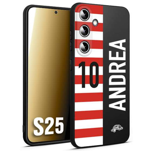 CUSTOMIZZA - Custodia cover nera morbida in tpu compatibile per Samsung S25 personalizzata calcio football nome e numero calciatori bianco rossa