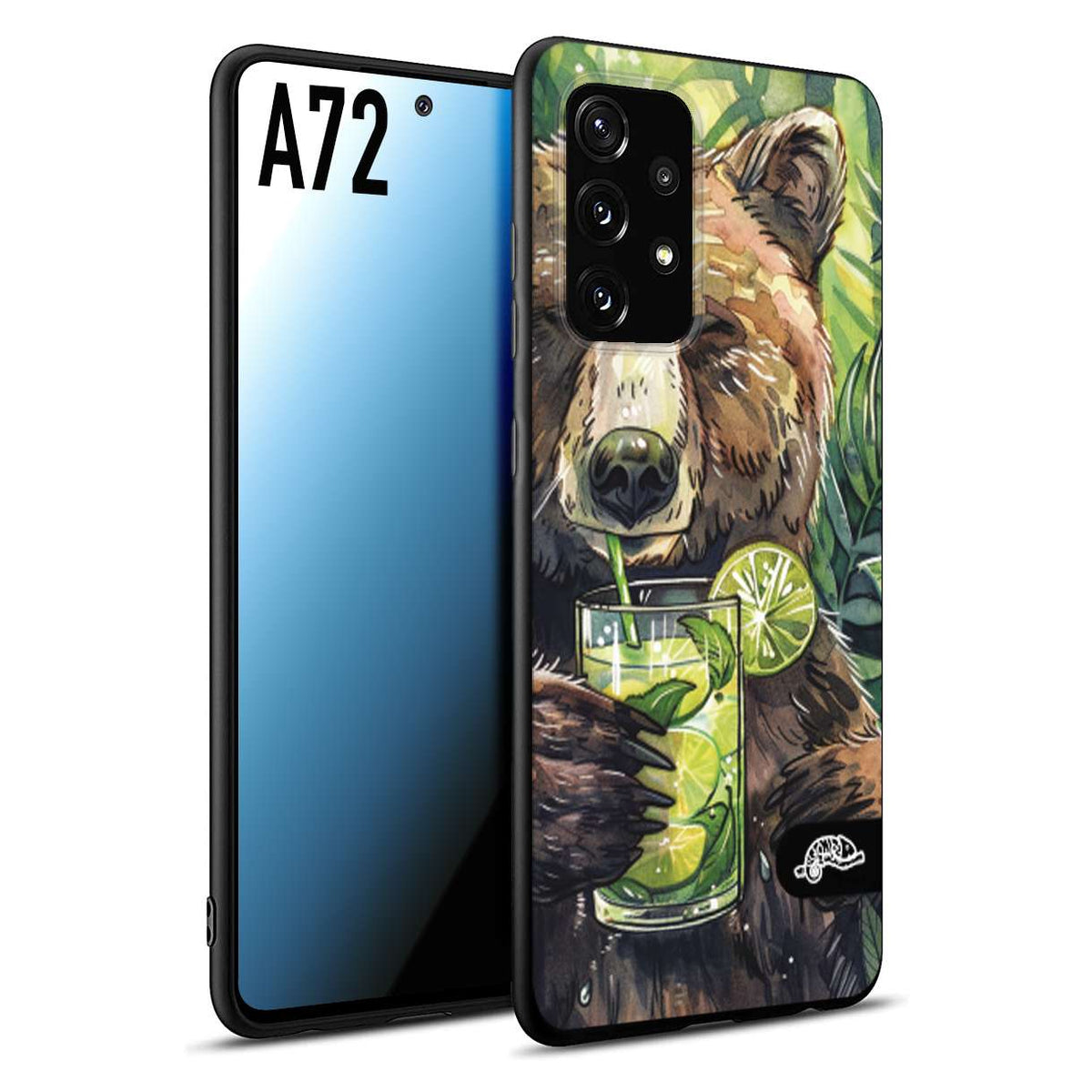 CUSTOMIZZA - Custodia cover nera morbida in tpu compatibile per Samsung A72 fiori estate disegnata cocktails animali simpatici orso bear negroni