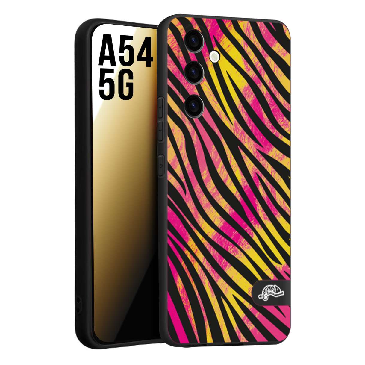 CUSTOMIZZA - Custodia cover nera morbida in tpu compatibile per Samsung A54 5G zebrata maculata a rilievo soft touch donna fucsia gialla