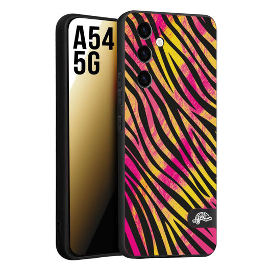 CUSTOMIZZA - Custodia cover nera morbida in tpu compatibile per Samsung A54 5G zebrata maculata a rilievo soft touch donna fucsia gialla