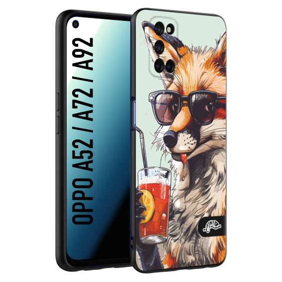 CUSTOMIZZA - Custodia cover nera morbida in tpu compatibile per Oppo A52 - A72 - A92 estate disegnata cocktails animali simpatici fox volpe negroni