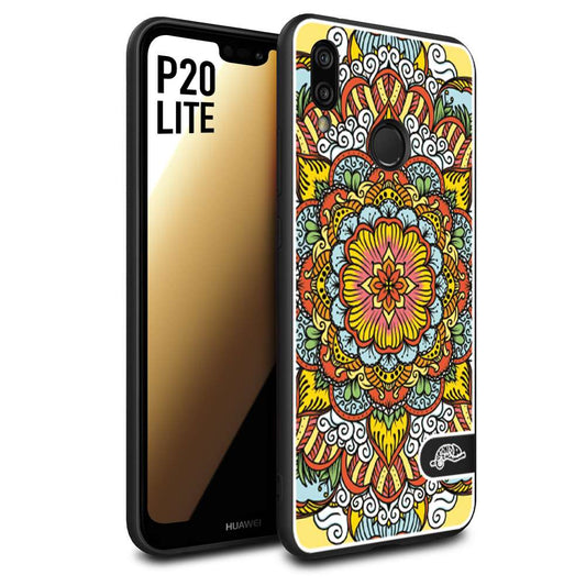 CUSTOMIZZA - Custodia cover nera morbida in tpu compatibile per Huawei P20 LITE mandala colorato fiore nuvole arancione