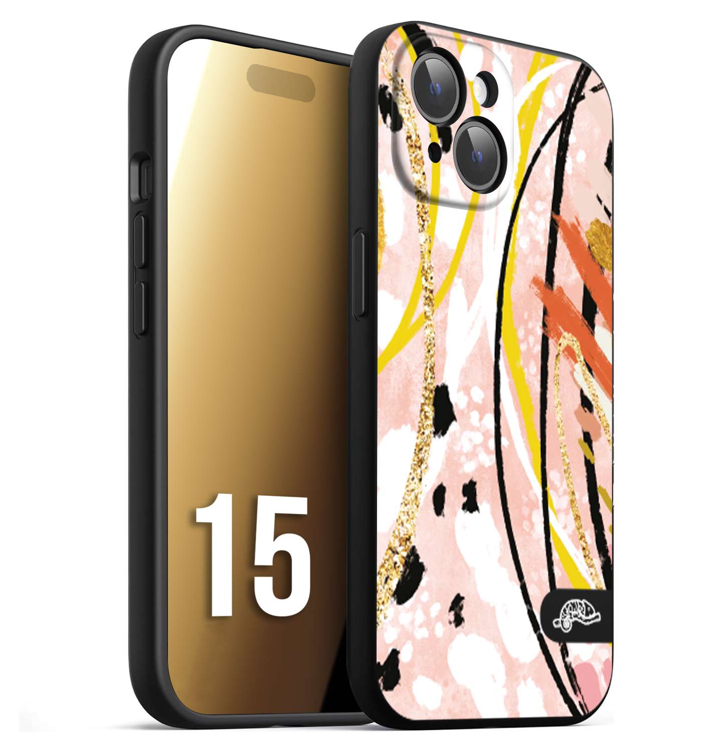 CUSTOMIZZA - Custodia cover nera morbida in tpu compatibile per iPhone 15 fiori astratti donna zebrato leopardato fantasia dorata gialla rosa colorata