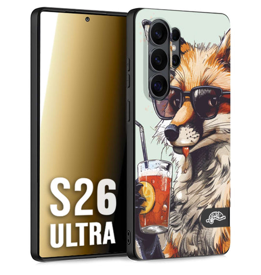 CUSTOMIZZA - Custodia cover nera morbida in tpu compatibile per Samsung S26 ULTRA estate disegnata cocktails animali simpatici fox volpe negroni