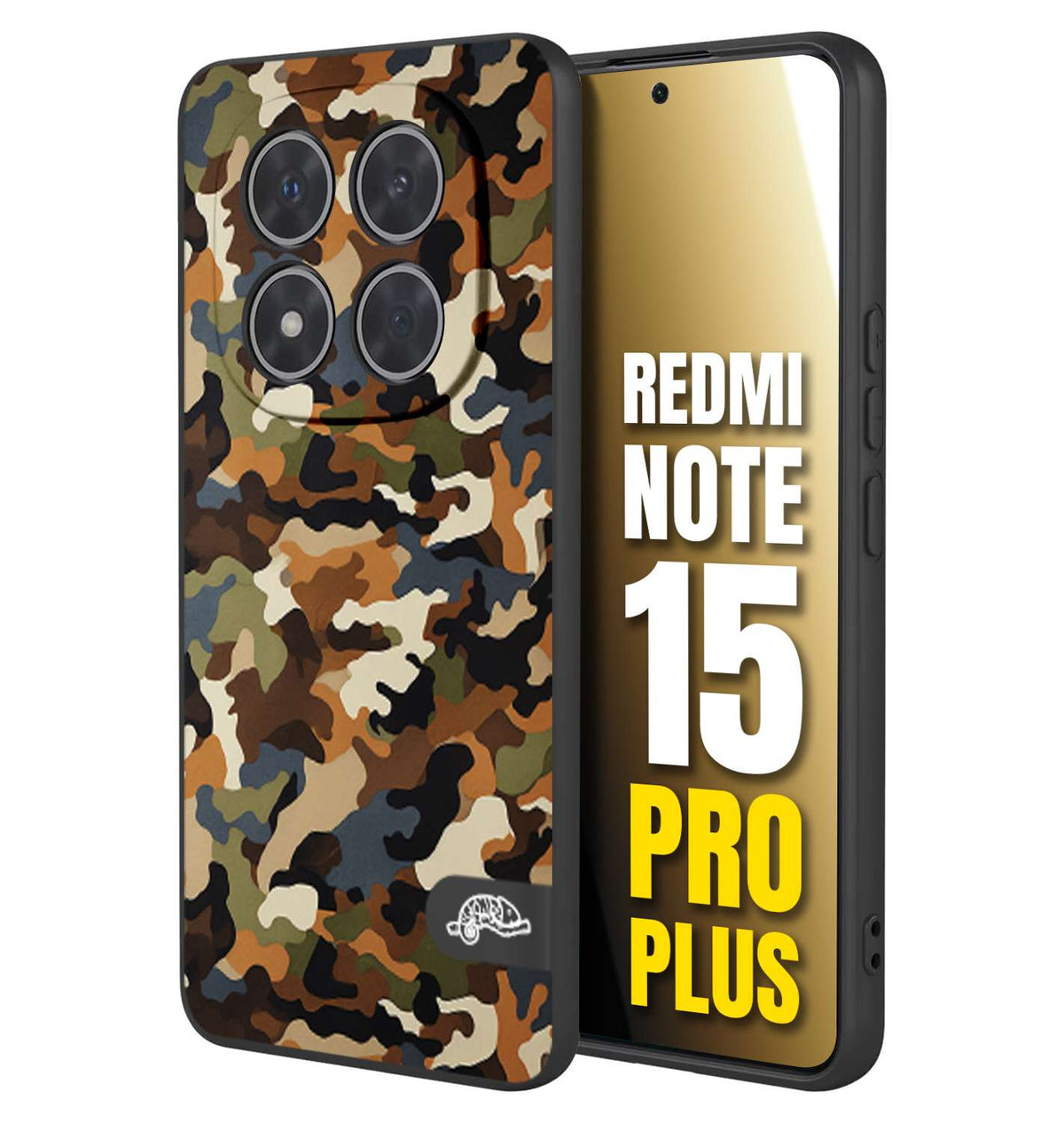 CUSTOMIZZA - Custodia cover nera morbida in tpu compatibile per Xiaomi Redmi Note 15 PRO PLUS camouflage mimetico militare moderno blu marrone beige