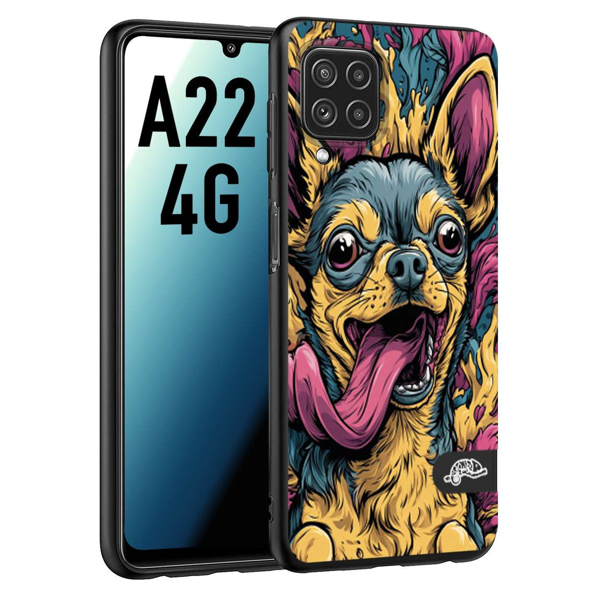 CUSTOMIZZA - Custodia cover nera morbida in tpu compatibile per Samsung A22 4G Chihuahua illustrazione cane pop art cane street art cartone animato
