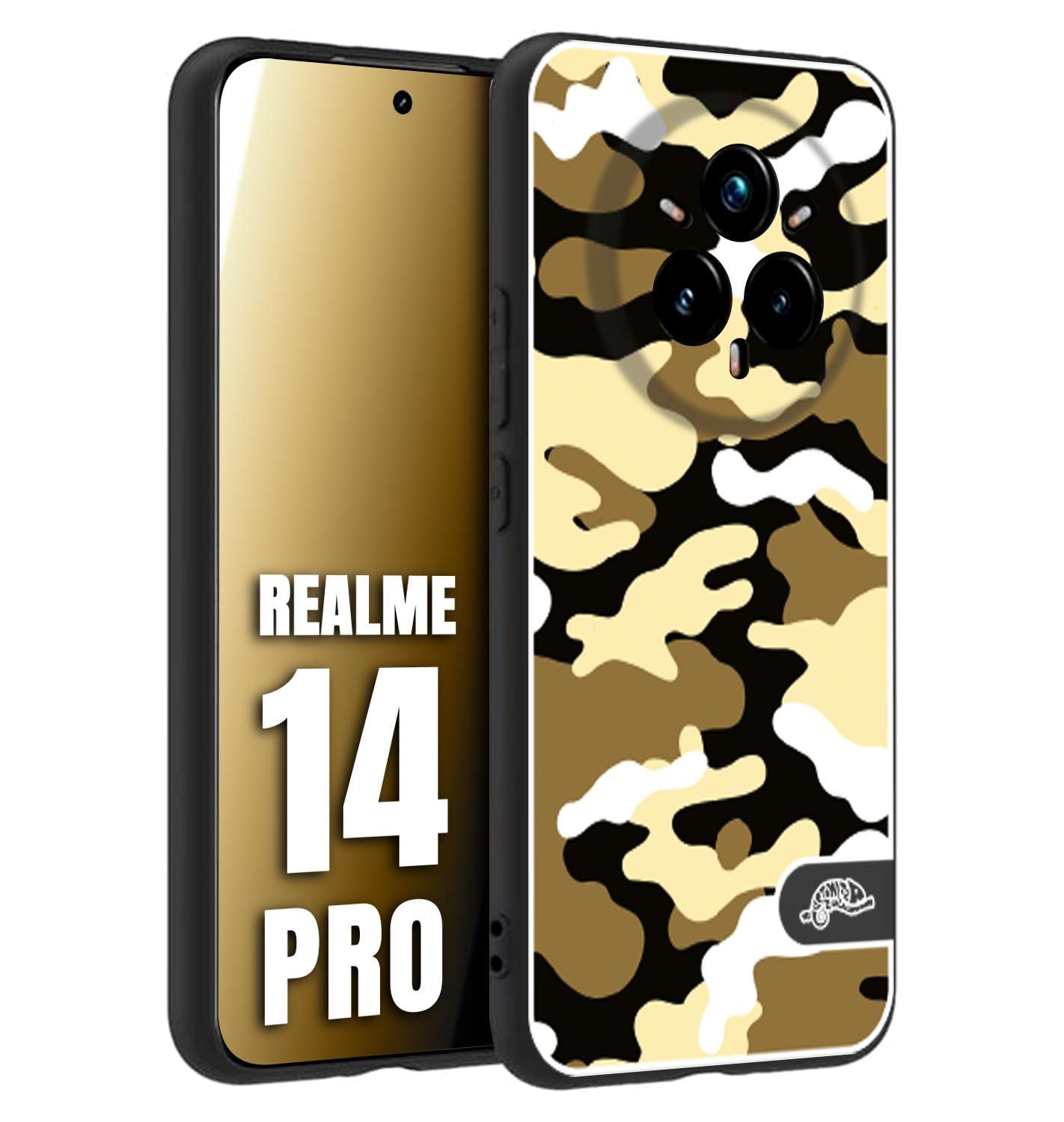 CUSTOMIZZA - Custodia cover nera morbida in tpu compatibile per Realme 14 PRO camouflage mimetico militare giallo desert brown