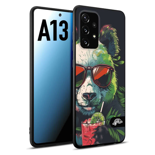 CUSTOMIZZA - Custodia cover nera morbida in tpu compatibile per Samsung A13 estate disegnata cocktails animali simpatici panda mojito