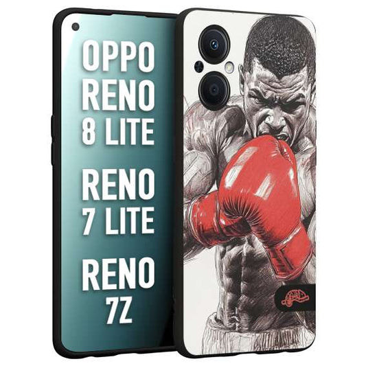 CUSTOMIZZA - Custodia cover nera morbida in tpu compatibile per Oppo Reno 7 Lite - 8 Lite - 7Z pugilato pugili disegno tattoo guantoni box pesi massimi gancio
