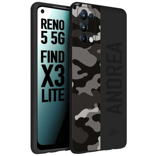 CUSTOMIZZA - Custodia cover nera morbida in tpu compatibile per Oppo Reno 5 5G camouflage mimetico militare personalizzata nome