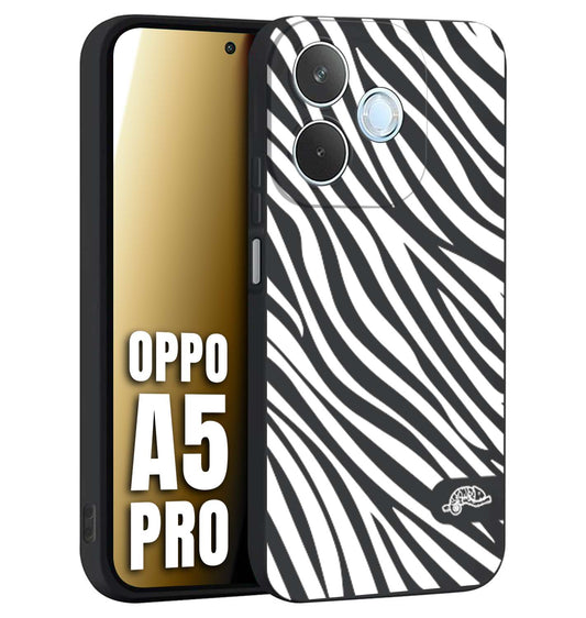 CUSTOMIZZA - Custodia cover nera morbida in tpu compatibile per Oppo A5 PRO zebrata maculata a rilievo soft touch donna bianca