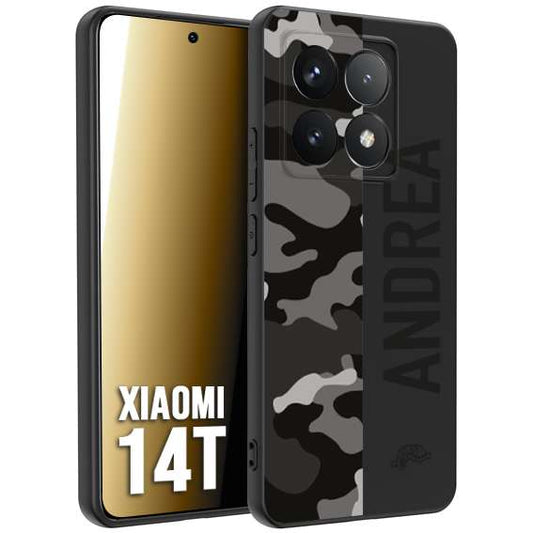 CUSTOMIZZA - Custodia cover nera morbida in tpu compatibile per Xiaomi 14T camouflage mimetico militare personalizzata nome