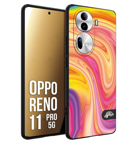 CUSTOMIZZA - Custodia cover nera morbida in tpu compatibile per Oppo Reno 11 PRO 5G colorata fantasia vortice marmo onde rosa fucsia gialla