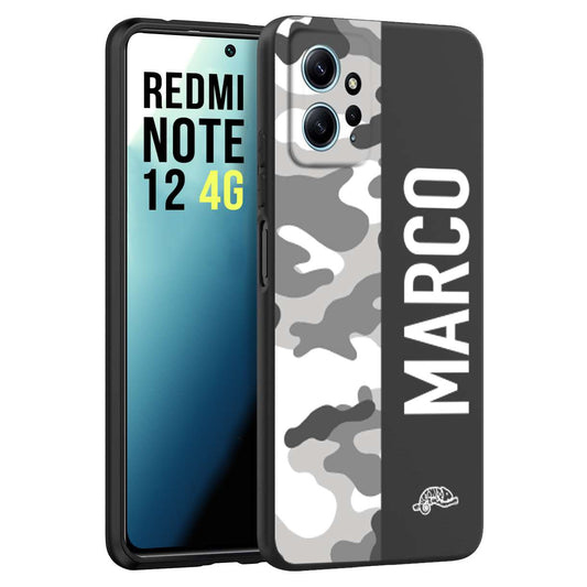CUSTOMIZZA - Custodia cover nera morbida in tpu compatibile per Xiaomi Redmi Note 12 4G camouflage mimetico militare personalizzata nome bianco
