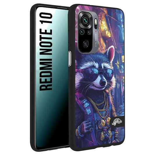 CUSTOMIZZA - Custodia cover nera morbida in tpu compatibile per Xiaomi Redmi Note 10 animali simpatici cyberpunk procione racoon street cat fucsia blu giallo