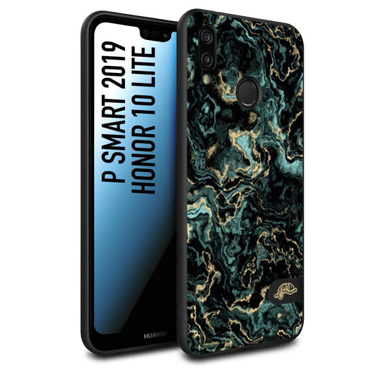 CUSTOMIZZA - Custodia cover nera morbida in tpu compatibile per Huawei P SMART 2019 effetto marmo marble verde green venature dorato pietra