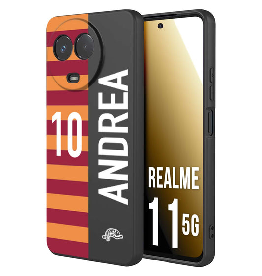 CUSTOMIZZA - Custodia cover nera morbida in tpu compatibile per Oppo Realme 11 5G personalizzata calcio football nome e numero calciatori giallo rossi