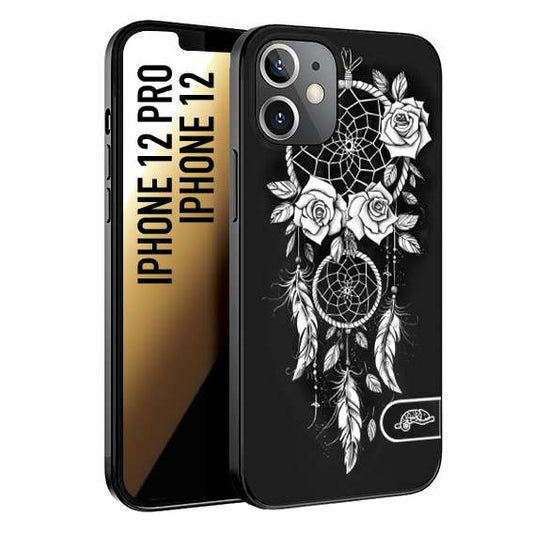 CUSTOMIZZA - Custodia cover nera morbida in tpu compatibile per iPhone 12 - 12 PRO acchiappasogni dreamcatcher black and white bianco a rilievo disegnato tattoo tatuaggio