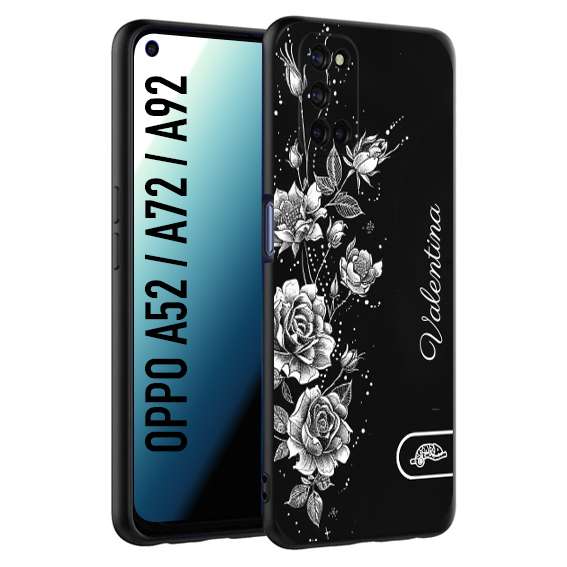 CUSTOMIZZA - Custodia cover nera morbida in tpu compatibile per Oppo A52 - A72 - A92 a rilievo soft touch personalizzata nome rose fiori donna