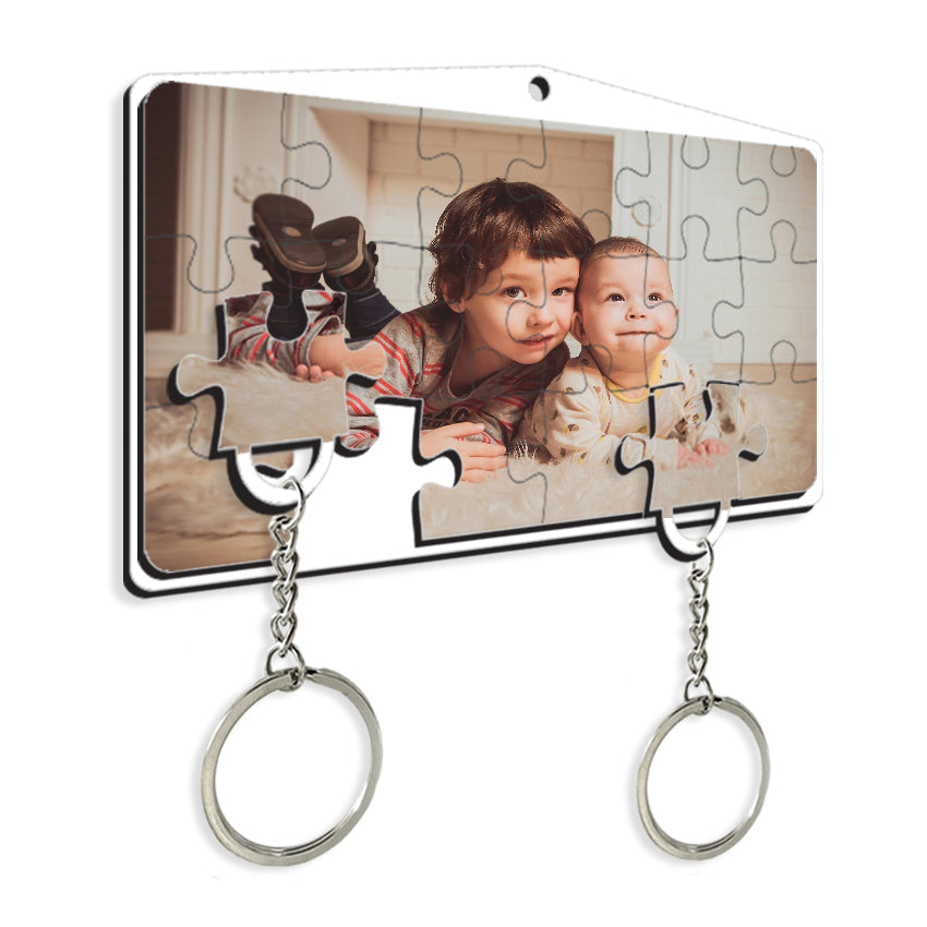 Portachiavi da Muro per Casa da Parete puzzle personalizzato con foto immagine idea regalo famiglia e amici (RETTANGOLARE DUE ANELLI)