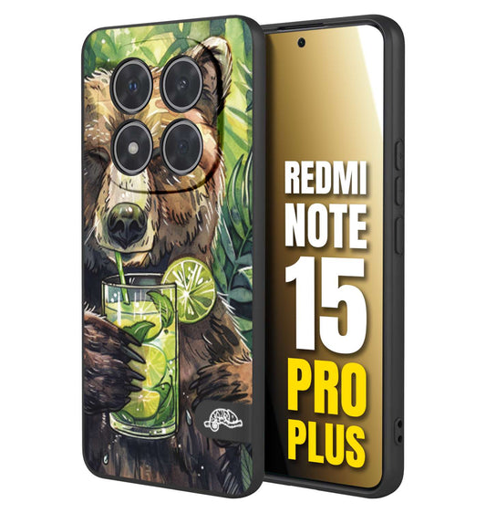CUSTOMIZZA - Custodia cover nera morbida in tpu compatibile per Xiaomi Redmi Note 15 PRO PLUS fiori estate disegnata cocktails animali simpatici orso bear negroni