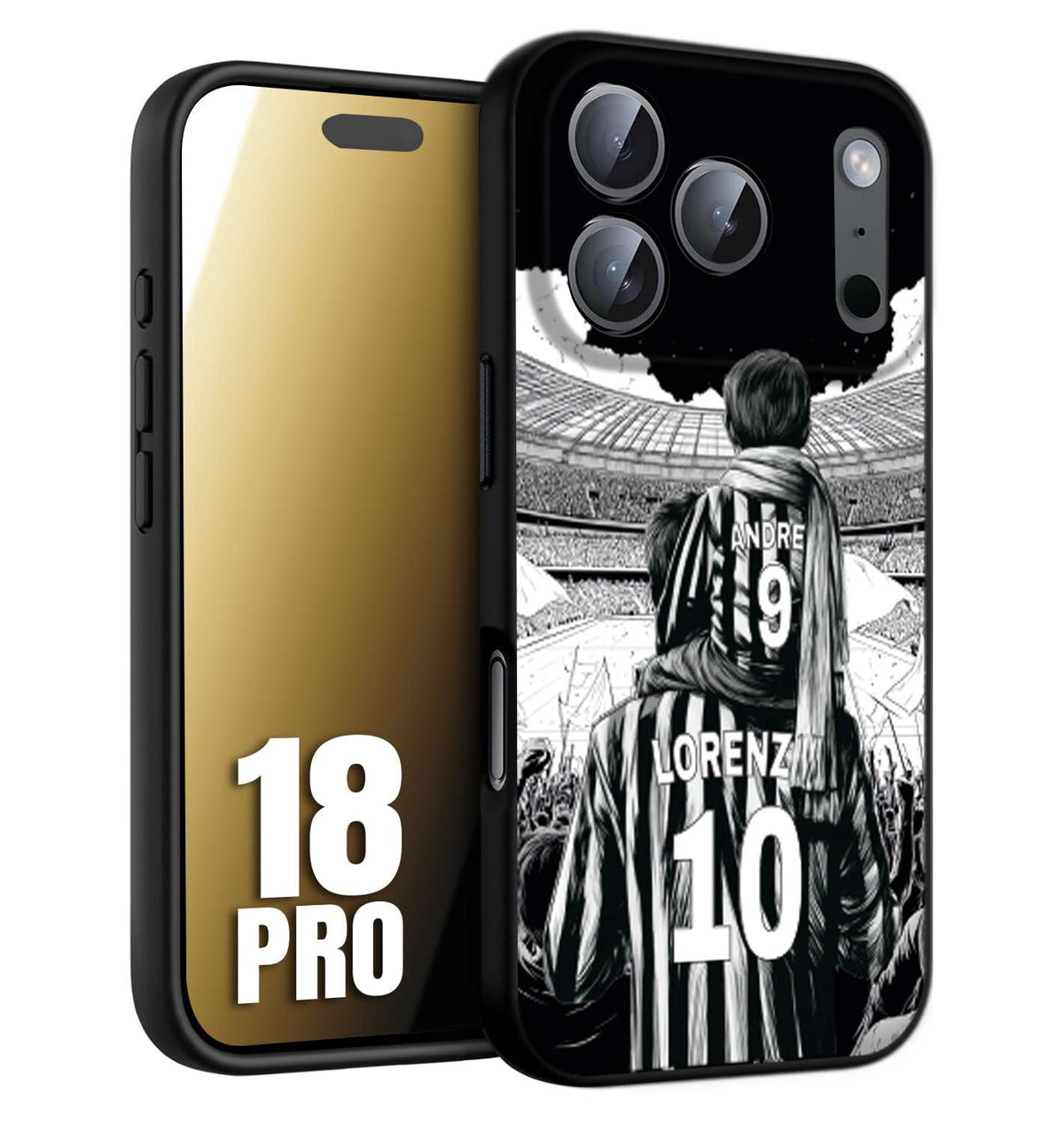 CUSTOMIZZA - Custodia cover nera morbida in tpu compatibile per iPhone 18 PRO personalizzata calcio football nome e numero calciatori bianconeri bianca e nera