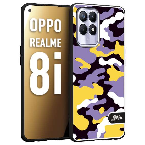 CUSTOMIZZA - Custodia cover nera morbida in tpu compatibile per Realme 8i camouflage mimetico militare viola lilla giallo